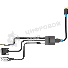 Мультимедиа конвертер Vention VGA + аудио > HDMI, гибкий, черный