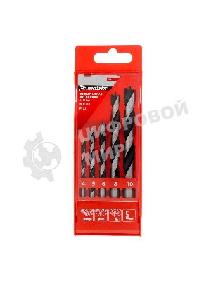 Набор сверл Matrix по дереву, 4-5-6-8-10 мм 5шт цилиндр, хвостовик, пластиковый