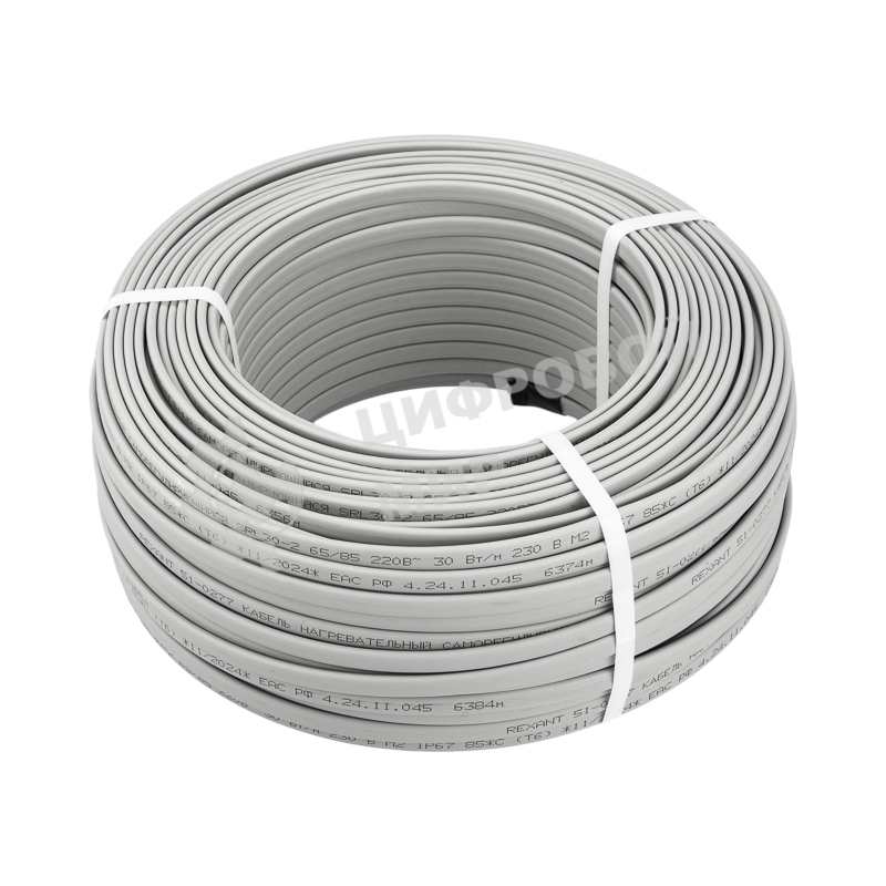 Кабель греющий (нагревательный) саморегулирующийся SRL30-2, неэкранированный, 30Вт/м, 0,9мм2/55м, бухта 100м Rexant