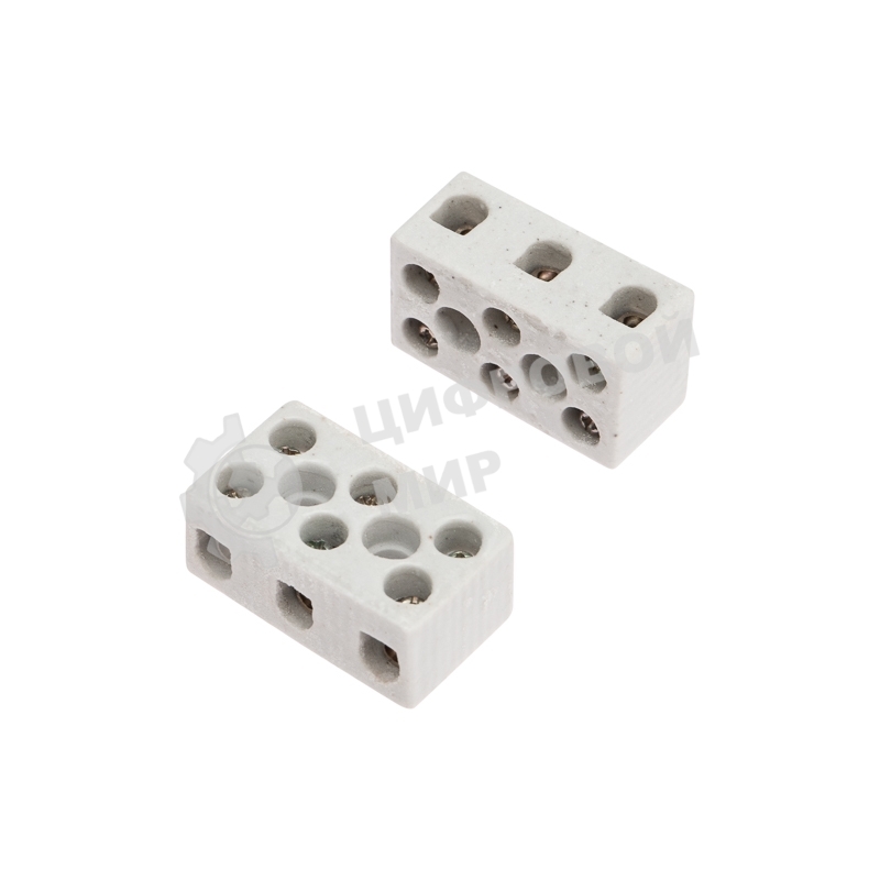 Клемма керамическая винтовая Rexant 4 мм² 3 пары контактов с крепежным отверстием (100 шт./уп.)
