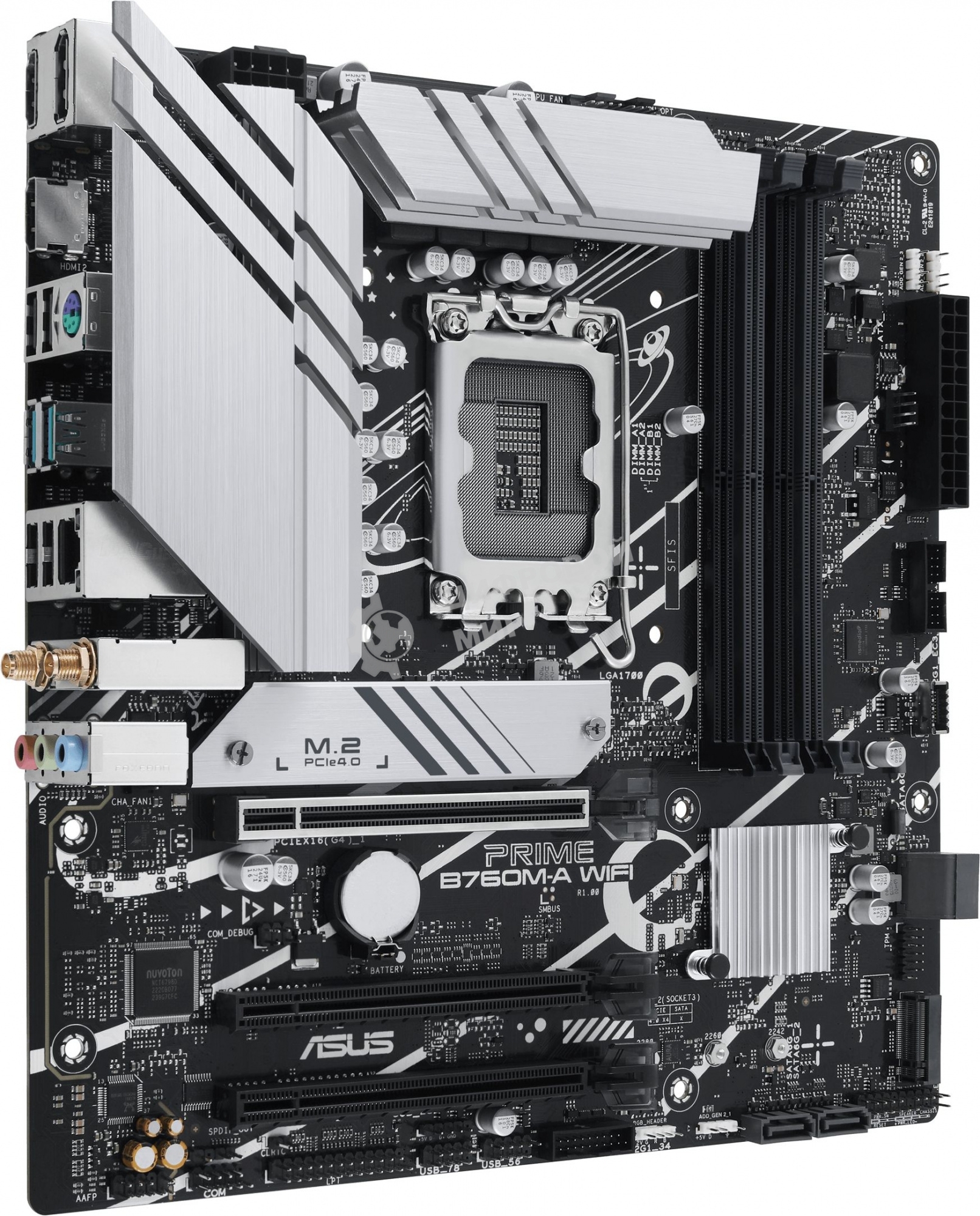 Материнская плата ASUS PRIME B760M-A WIFI, LGA 1700, Intel B760, 4xDDR5, 4xSATA, 2xM.2, 1xPCIe 4.0 x16, 1xPCIe 4.0 x4, 1xPCIe 4.0 x1, 2xHDMI, 1xDP, 1x 2.5Gb LAN, 2xUSB-A 3.2 Gen 2, 4xUSB-A 2.0, 3x3.5 мм, 7.1, mATX