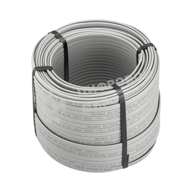 Кабель греющий (нагревательный) Rexant саморегулирующийся SRL24-2, неэкранированный, 24Вт/м, 0,9мм2/70м, бухта 100м