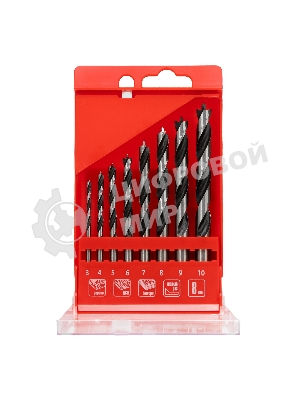 Набор сверл Matrix по дереву,3-4-5-6-7-8-9-10 мм 8шт цилиндр, хвостовик, пластиковый кейс