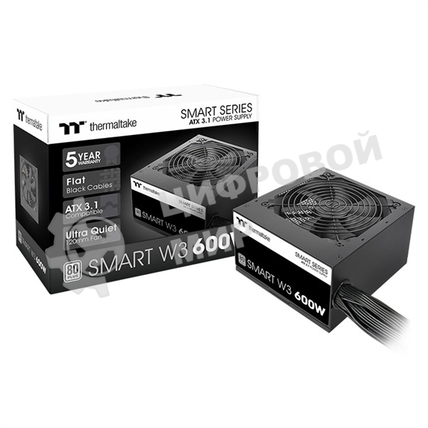 Блок питания Thermaltake Smart W3 600W, ATX 3.1, APFC, 12cm Fan, 80 PLUS, Retail