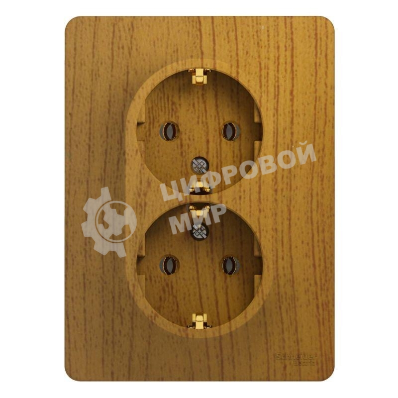 Розетка 2-м СП Glossa в сборе с заземл. в сборе дер. дуб SchE GSL000524