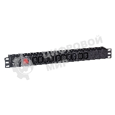 Блок розеток горизонтальный ExeGate ServerPro PDU-19H001 Al-10С13-C14-SW, 1U, Алюминий, 10 IEC 320 C13, С14, выкл. с подсветкой, черный