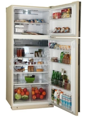 Холодильник Sharp SJ-XE59PMBE бежевый двухкамерный 430/148л морозилка сверху, No Frost