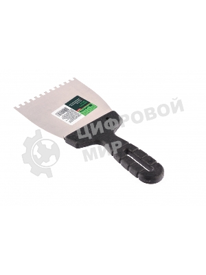 Шпатель из нержавеющей стали Сибртех 100 мм, зуб 4х4 мм, пластмассовая рукоятка