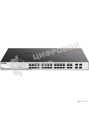 Коммутатор настраиваемый L2 D-Link DGS-1210-28MP/F4A с 24 портами 10/100/1000Base-T и 4 комбо-портами 100/1000Base-T/SFP (24 порта PoE 802.3af/at, PoE-бюджет 370 Вт)
