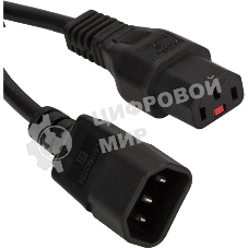 Шнур питания Lanmaster с блокировкой C13-C14, 3х0.75, 220В, 10А, черный, 1 метр