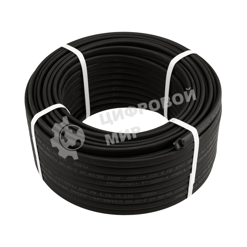 Кабель греющий PROconnect (нагревательный) саморегулирующийся с УФ-защитой SRL40-2 UV, неэкранированный, 30Вт/м, 0,9мм2/40м, бухта 50м
