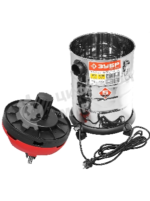 Строительный пылесос ЗУБР ПУ-30-1400 М3 серый/красный, 1400 Вт, уборка сухая/влажная/выдув, пылесборник мешок/контейнер, 30 л