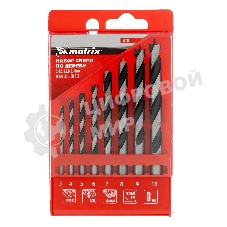 Набор сверл Matrix по дереву,3-4-5-6-7-8-9-10 мм 8шт цилиндр, хвостовик, пластиковый кейс