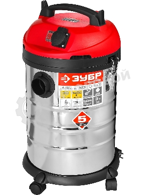 Строительный пылесос ЗУБР ПУ-30-1400 М3 серый/красный, 1400 Вт, уборка сухая/влажная/выдув, пылесборник мешок/контейнер, 30 л
