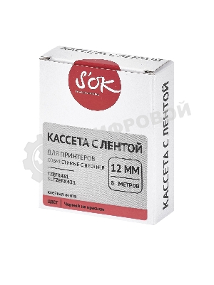 Кассета с лентой S'OK by Sakura Printing TZEFX431 для Brother, черный на красном, 12мм/8м, наклейка