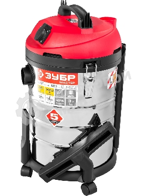 Строительный пылесос ЗУБР ПУ-30-1400 М3 серый/красный, 1400 Вт, уборка сухая/влажная/выдув, пылесборник мешок/контейнер, 30 л