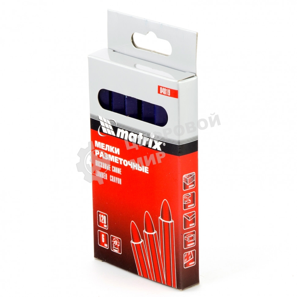 Мелки разметочные Matrix восковые синие, 120 мм, коробка 6 шт.