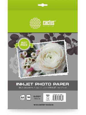 Фотобумага Cactus CS-GA4130100ED A4/130г/м2/100л./белый глянцевое для струйной печати