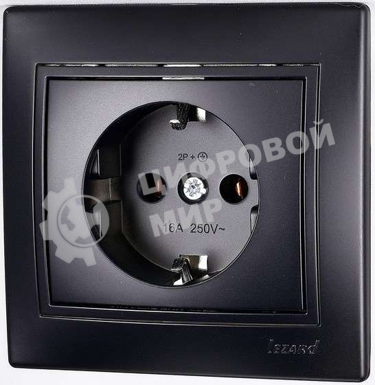 Розетка 1-м СП Мира керам. с заземл.черный бархат LEZARD 701-4242-122