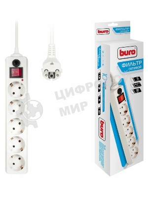 Сетевой фильтр Buro 500SH-5-W 5 м, 5 розеток, белый, коробка