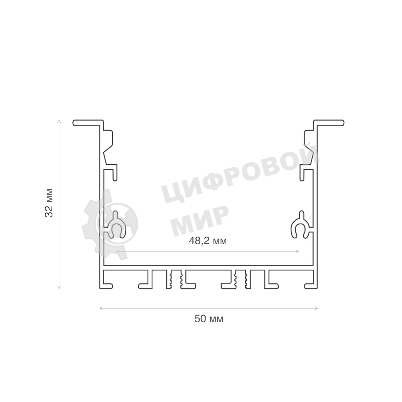 Комплект врезного алюминиевого профиля с рассеивателем Rexant 62х32 мм, 1 м