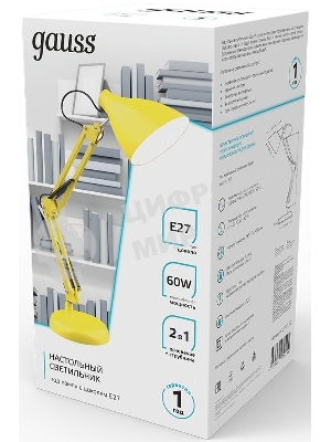 Светильник Gauss GT0035 настольный на струбцине/основание E27 желтый 60Вт