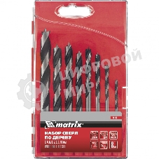 Набор сверл Matrix по дереву,3-4-5-6-7-8-9-10 мм, 8шт., шестигран. хвостовик, пластиковый кейс