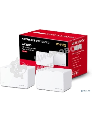 Домашняя Mesh Wi‑Fi система AX3000 Whole Home Mesh Wi-Fi 6 SystemSPEED: 574 Mbps at 2.4 GHz + 2402 Mbps at 5 GHzSPEC: Internal Antennas, 3× Gigabit Ports per Unit (WAN/LAN auto-sensing), 1024-QAM, OFDMA, HE160FEATURE: MERCUSYS APP, Router/AP Mode, One Unified Network, Seaml