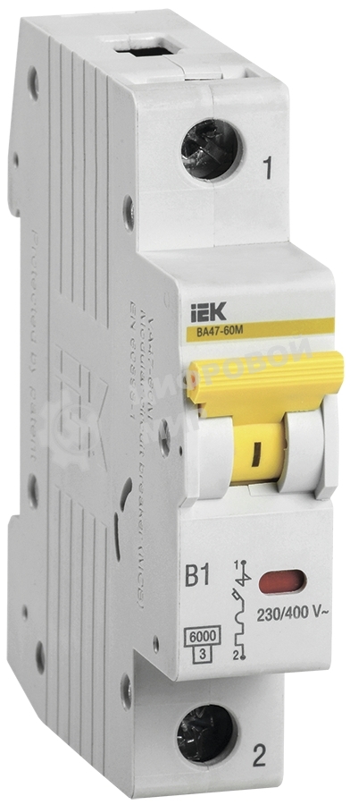 Выключатель автоматический однополюсный ВА47-60M 1Р 16А 6кА С MVA31-1-016-C IEK