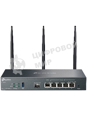 VPN-маршрутизатор TP-Link ER706W Omada с гигабитными портами и поддержкой Wi-Fi AX3000, 1 гиг. SFP WAN/LAN, 1 гиг. RJ45 WAN, 4 гиг. RJ45 WAN/LAN, USB 3.0, до 574 М/с на 2,4 ГГц + до 2402 М/с