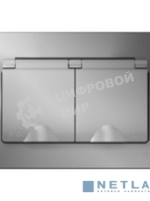 Розетка двойная с заземл.со шторк.,с крышками,16А,250В, алюминий С/У IP44