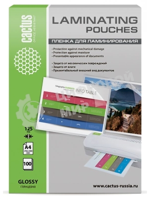 Пленка для ламинирования Cactus 125мкм A4 (100 шт) глянцевая 216x303 мм CS-LPGA4125100