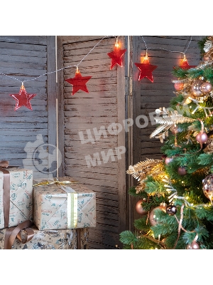 Гирлянда светодиодная Neon-night Звездопад красная 10 LED, 2,25 м, прозрачный ПВХ, теплый белый свет свечения, 2 х АА (батарейки не в комплекте)