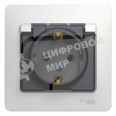 Розетка 1-м СП Glossa 16А с защ. крышкой защ. шторки с заземл. в сборе IP20 бел. SchE GSL000146