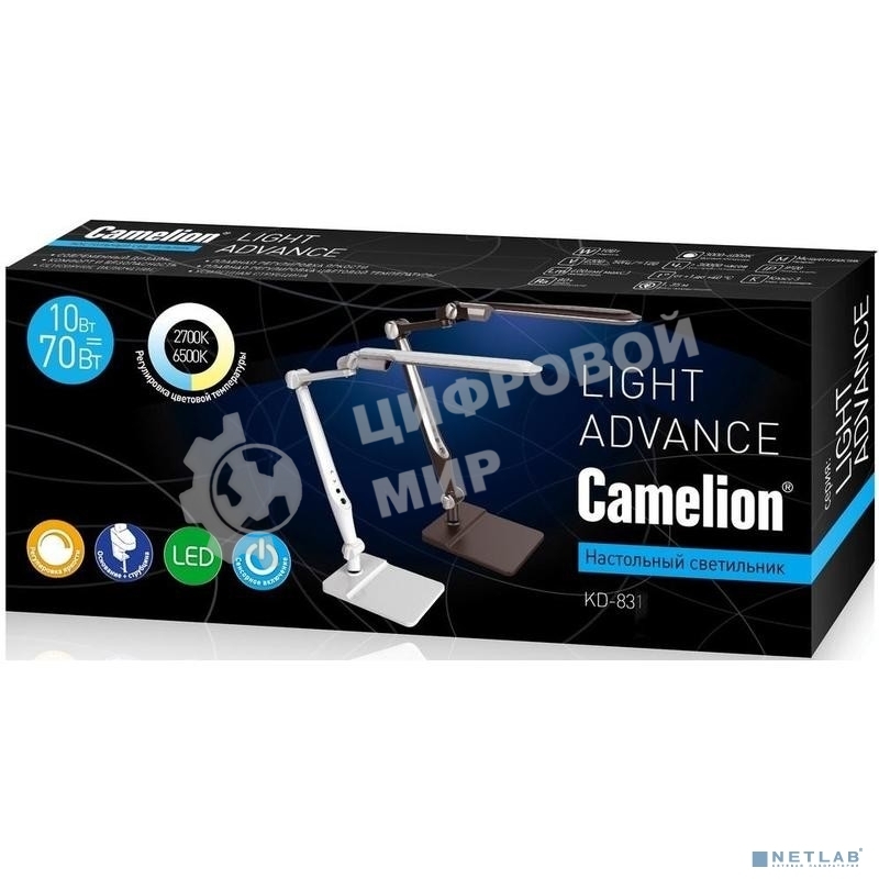 Светильник Camelion KD-831 C01 бел LED (Свет-к наст.10 Вт,230В, осн+струбц.,600 лм,сенс.рег.ярк и .тем)