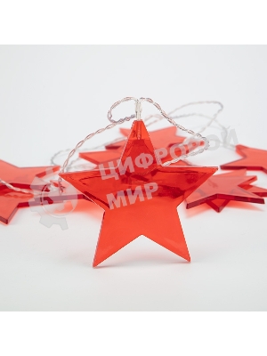 Гирлянда светодиодная Neon-night Звездопад красная 10 LED, 2,25 м, прозрачный ПВХ, теплый белый свет свечения, 2 х АА (батарейки не в комплекте)