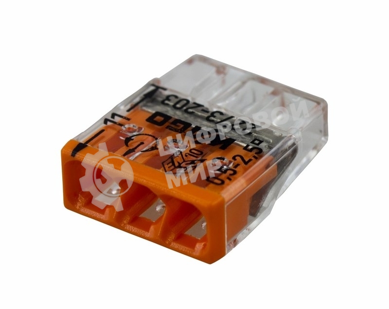 Клемма 3х(0.5-2.5мм) 3-х проводн. для распред. короб. (без п) WAGO 2273-203