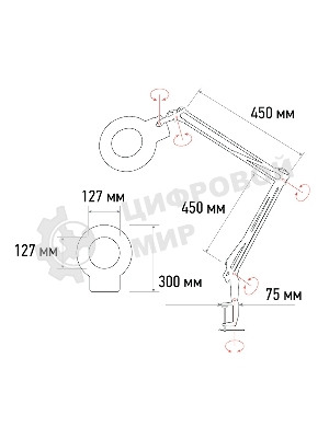 Лупа на струбцине Rexant, круглая, 5D, с подсветкой 56 SMD LED, белая