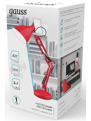 Светильник Gauss GT0034 настольный на струбцине/основание E27 красный 60Вт