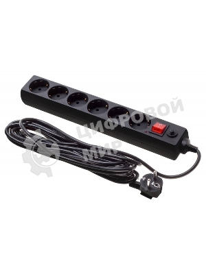 Сетевой фильтр Buro 600SH-16-5-B 5 м, 6 розеток, черный, коробка