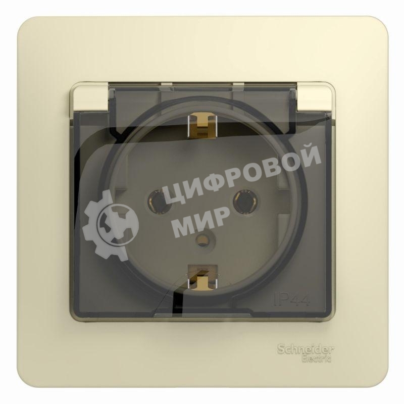 Розетка 1-м СП Glossa 16А с защ. крышкой защ. шторки с заземл. в сборе IP20 беж. SchE GSL000246
