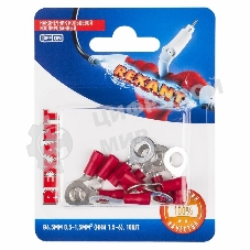 Наконечник кольцевой Rexant изолированный, ø6.5 мм, 0.5-1.5 мм², НКи 1.5-6/НКи 1,25-6/RV1.25-6, красный, в упак. 10 шт.
