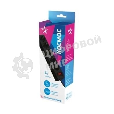 Удлинитель с сетевым фильтром Космос 5х5 м с заземл. 10А IP20 2.2 кВт 3х0.75 индикатор сети черный