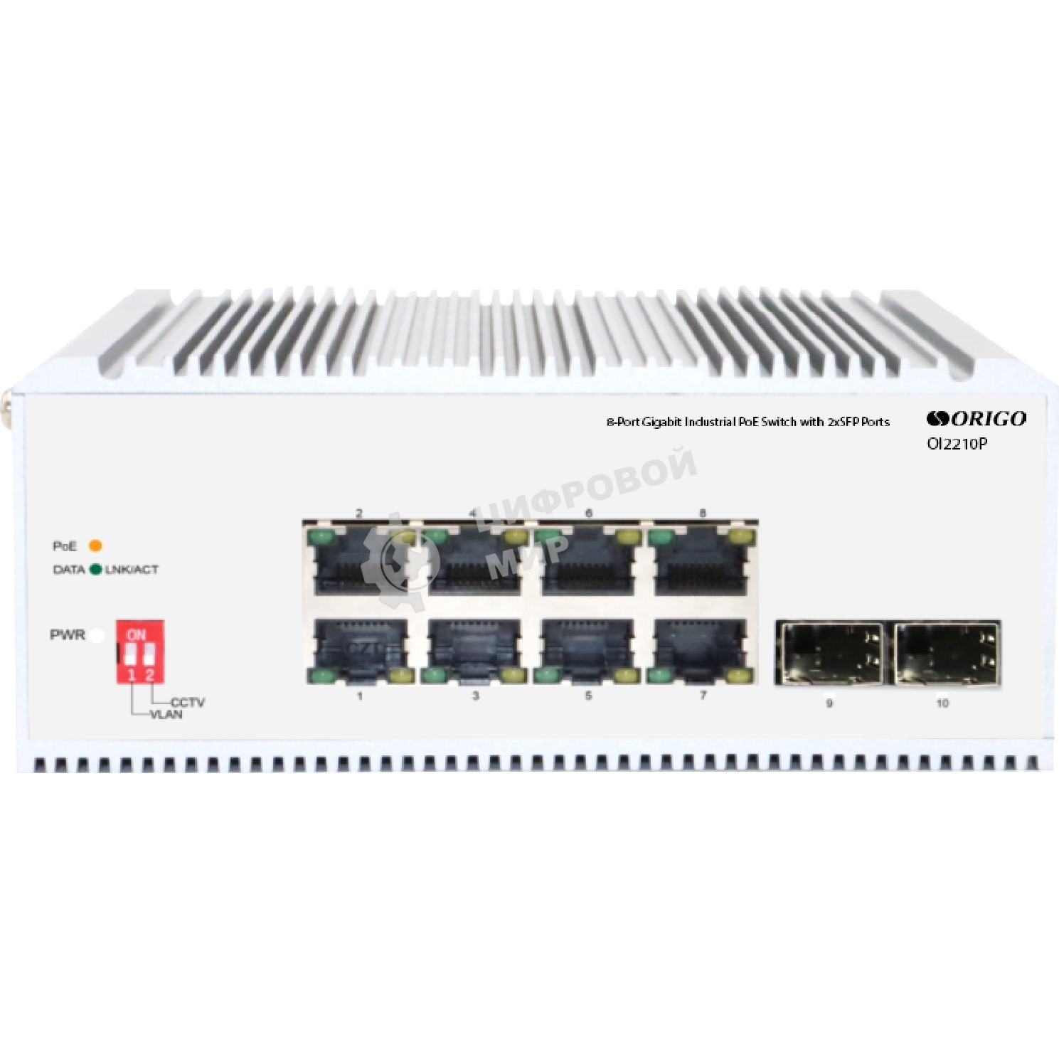 Коммутатор Unmanaged Industrial Switch 8x1000Base-T PoE, 2x1000Base-X SFP, PoE Budget 185W, Surge 4KV, -40 to 75°C