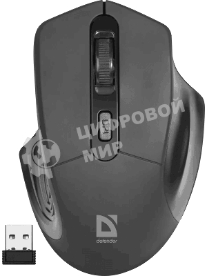 Мышь беспроводная Defender Datum MB-345 черный, 1600 dpi, радиоканал, USB, кнопки - 4
