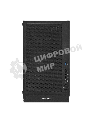 Компьютерный корпус Miditower ExeGate EVO-5001A (ATX, без БП, 2хUSB+1хUSB 3.0+HD Audio, черный, 3 вент.12см с RGb подсветкой, боковая панель - закаленное стекло)