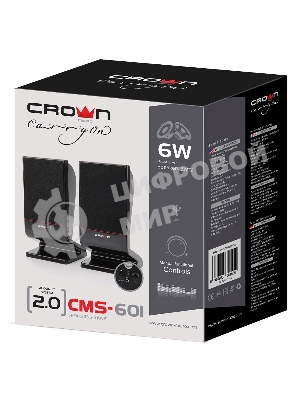 Акустическая система CROWN CMS-601 (USB, 6W; управление громкостью, разъем для наушников, кнопка включения, Длина кабеля между колонками 1м;Длина аудио-кабеля и питания 2м.)