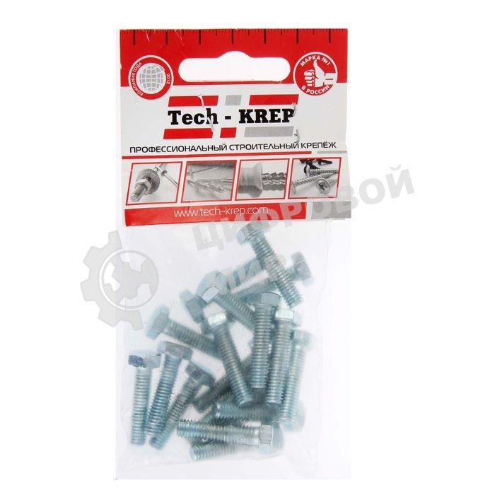 Болт М6х16 с шестигранной головкой цинк. DIN 933 (уп. 20 шт) класс прочности 8.8. пакет Tech-Krep 102956