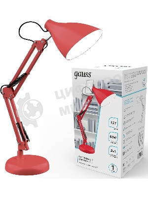 Светильник Gauss GT0034 настольный на струбцине/основание E27 красный 60Вт