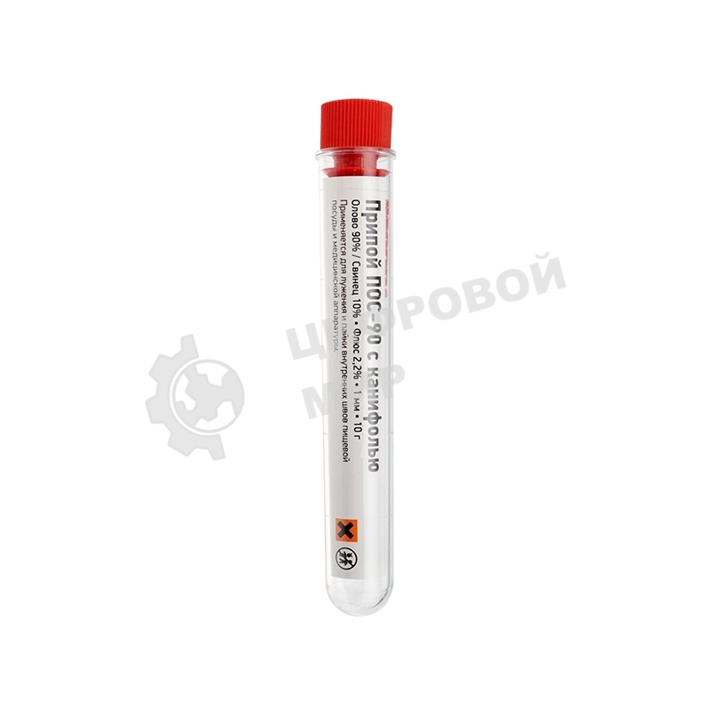 Припой с канифолью ПОС-90 Rexant, 10 г, Ø1.0 мм, (олово 90%, свинец 10%), колба